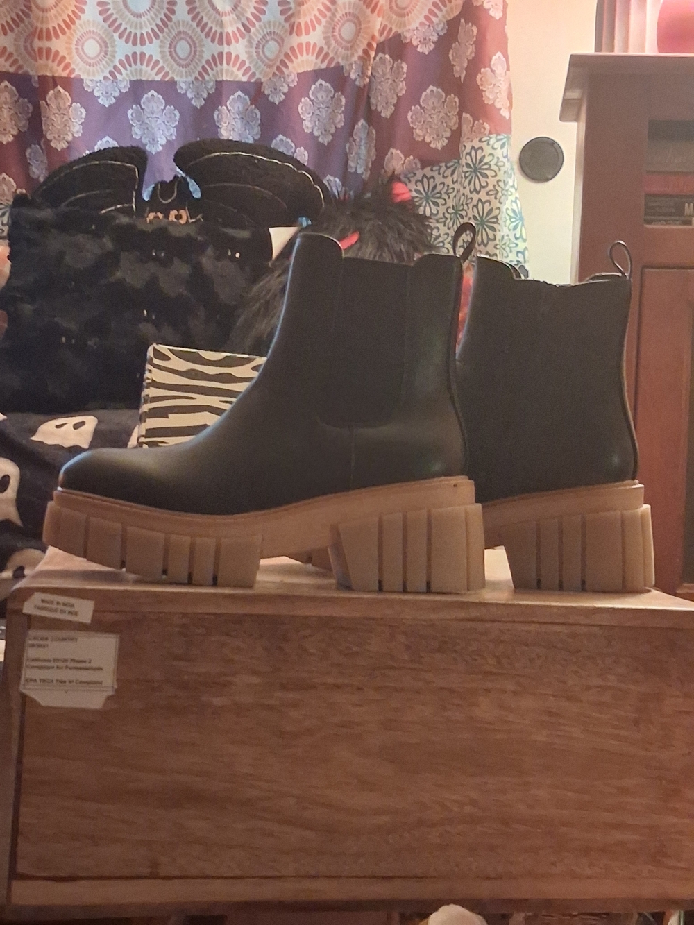 Sugar Black Chelsea Boots with Tan Lug Platform